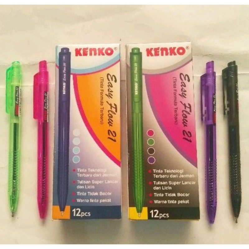 Jual pulpen kenko easy flow 21 tinta hitam dan biru harga perkotak isi ...