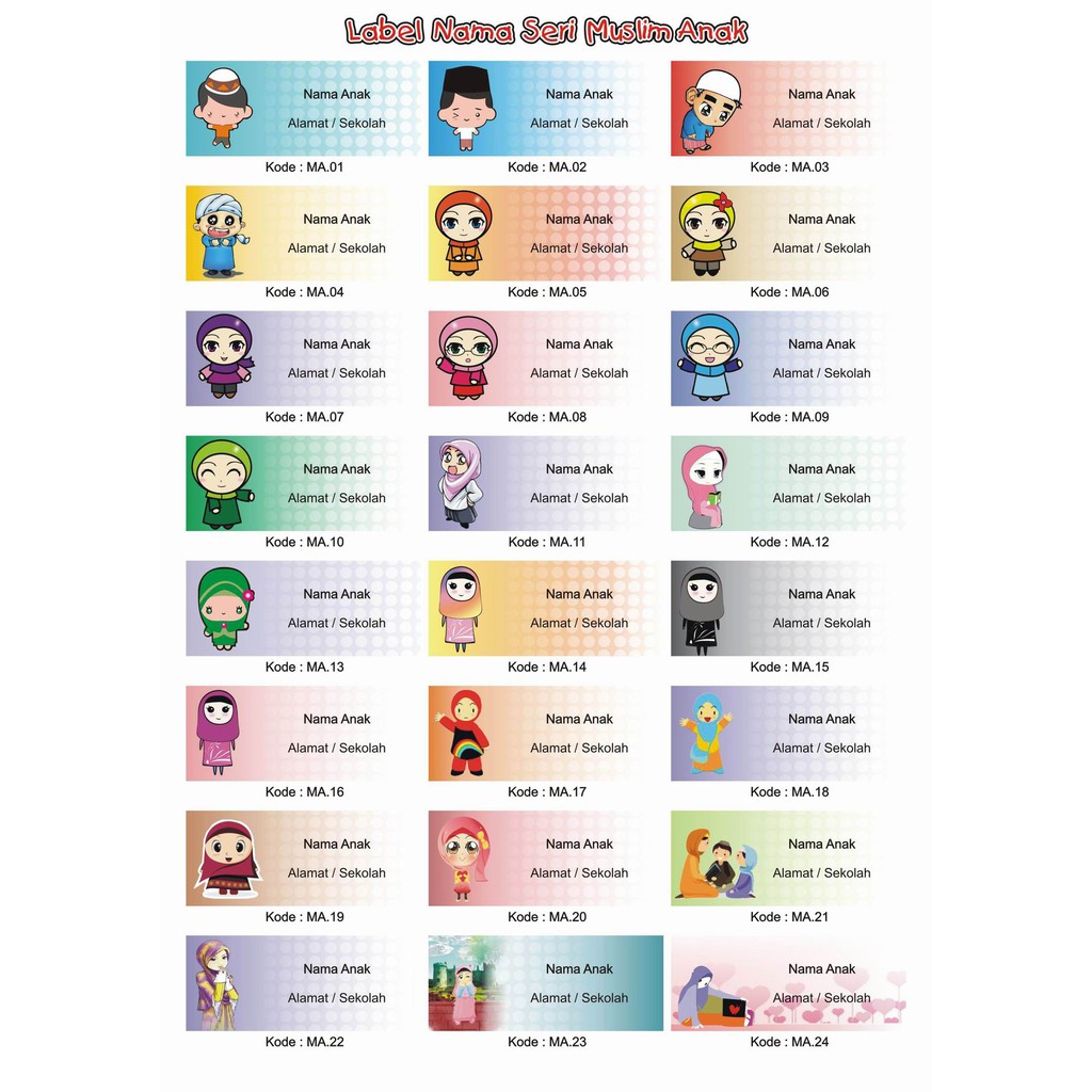 Jual [ASB] Stiker Label Nama - Seri MUSLIM ANAK | Shopee Indonesia