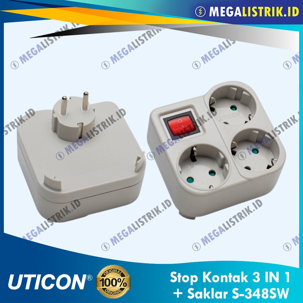 Jual UTICON STOP KONTAK ARDE 3 LUBANG + STEKER + SAKLAR ON OFF / SOCKET ...