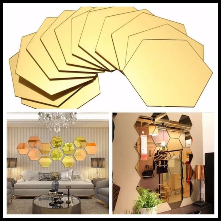 Jual Cermin Kaca Hexagonal Mirror Dekorasi Hiasan Dinding Sticker Hexagon Shopee Indonesia