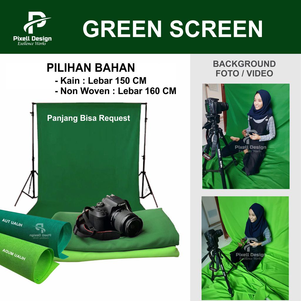 Jual Kain Green Screen Background Foto / Video Hijau Polos Tidak Tembus