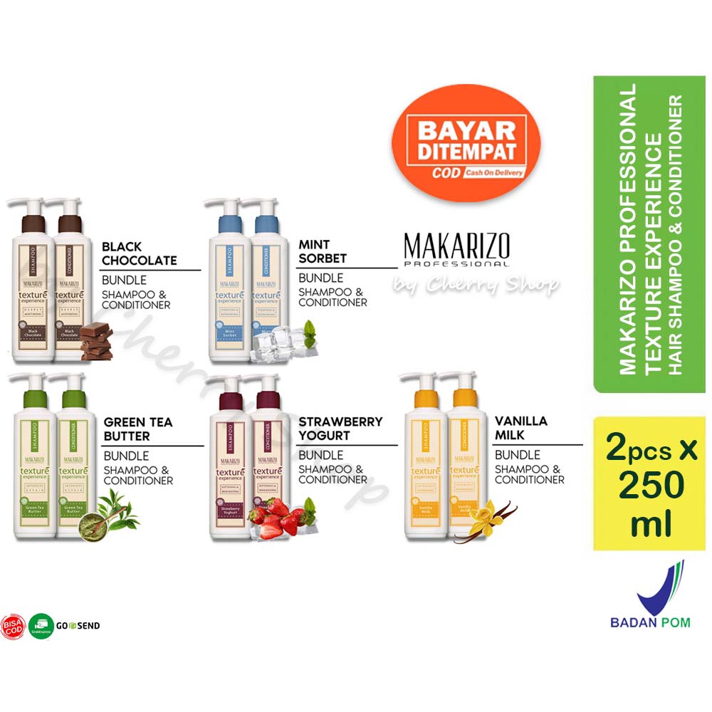 [2 x 250ML] [PH SEIMBANG] Makarizo Professional Texture Experience Shampoo + Conditioner Black Chocolate | Green Tea Butter | Mint Sorbet | Vanilla Milk | Strawberry Yoghurt | 250 ml | Shampo + Kondisioner
