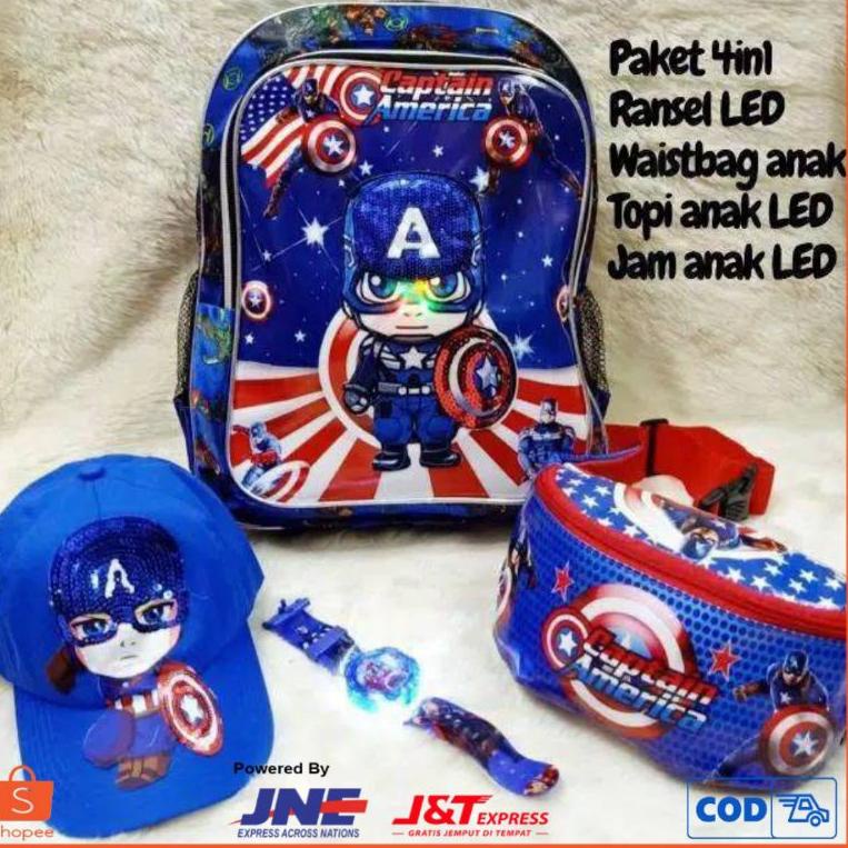 Jual !!! paket 4in1 tas ransel anak LED/ waitsbag / topi LED / jam anak ...