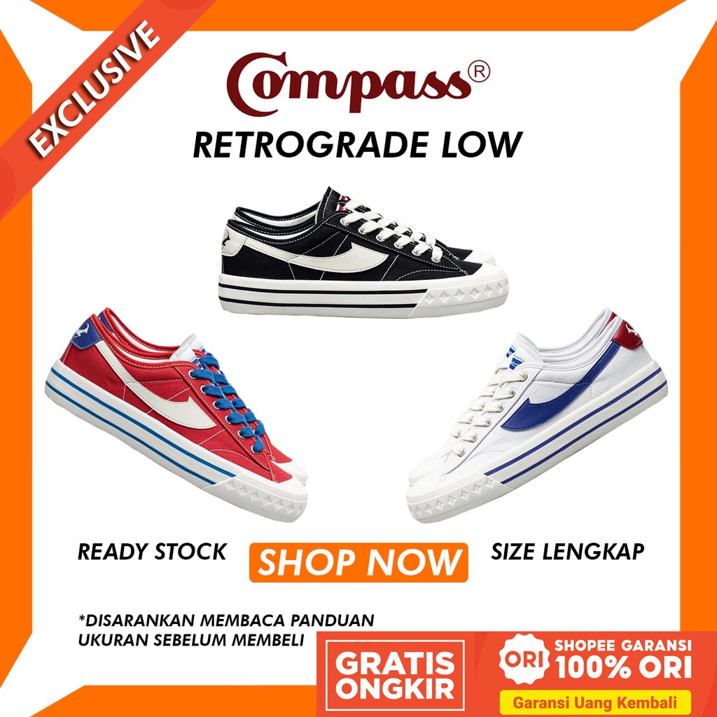 Jual Sepatu Compass Retrograde Low Black White White Blue Red Blue Original Shopee Indonesia