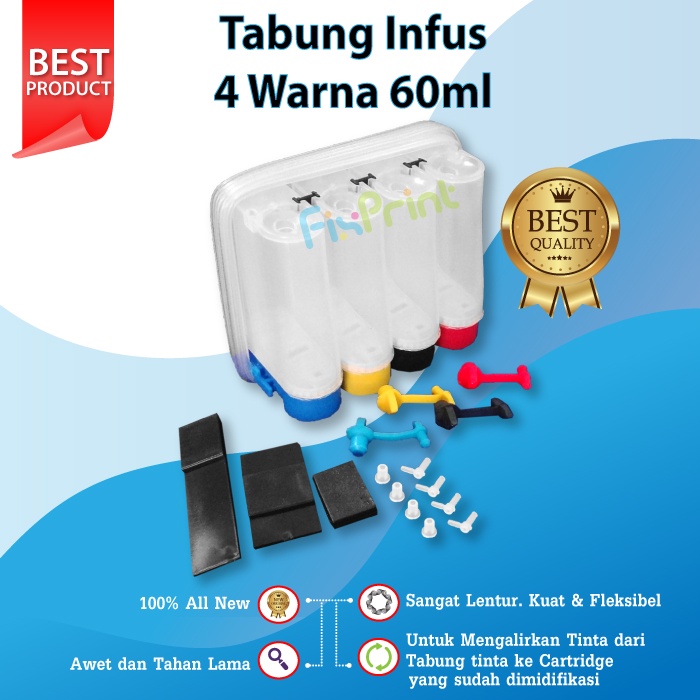 Jual Tabung Infus Modif Ciss Printer Canon Hp Epson Sepatu 4 Warna 60ml Printer Inkjet 2135 2775 0957