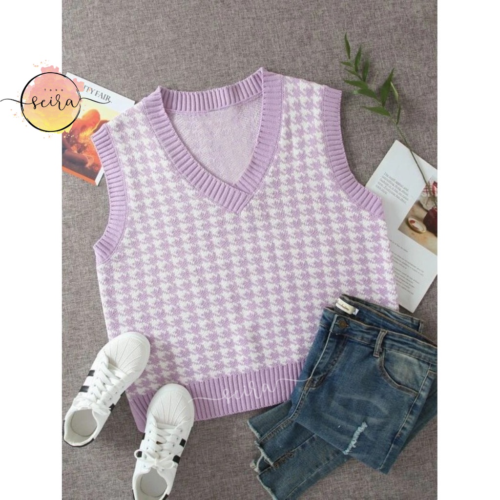 Jual [BISA COD] Jennie Vest Rajut Houndstooth Vest Rompi Korea