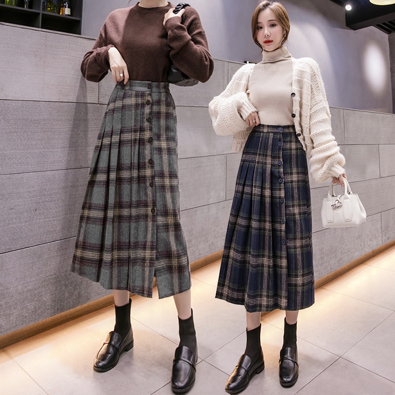 Jual KARAKOREA 7704 Button Maxi Tweed/Rok Panjang/Rok Autumn/Rok Kerja ...