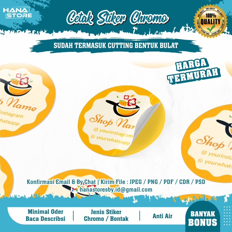 Jual Cetak Stiker Chromo Bulat Label Nama Stiker Label Makanan Toples Kemasan Botol Minuman 8418