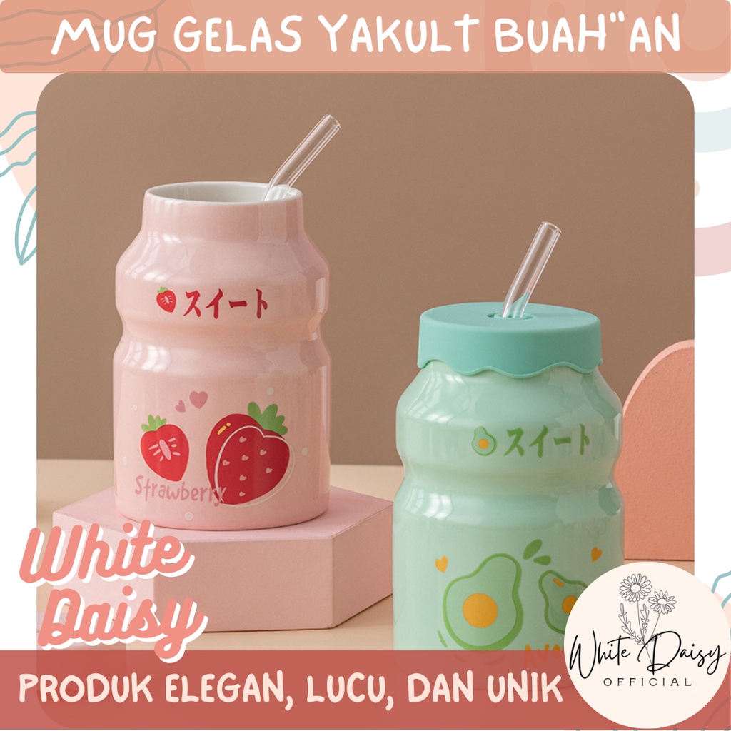 Jual Mug Gelas Keramik Yakult Buah Buahan Cangkir Cantik Hadiah Unik Warna Pastel Imut Lucu Dan 7147