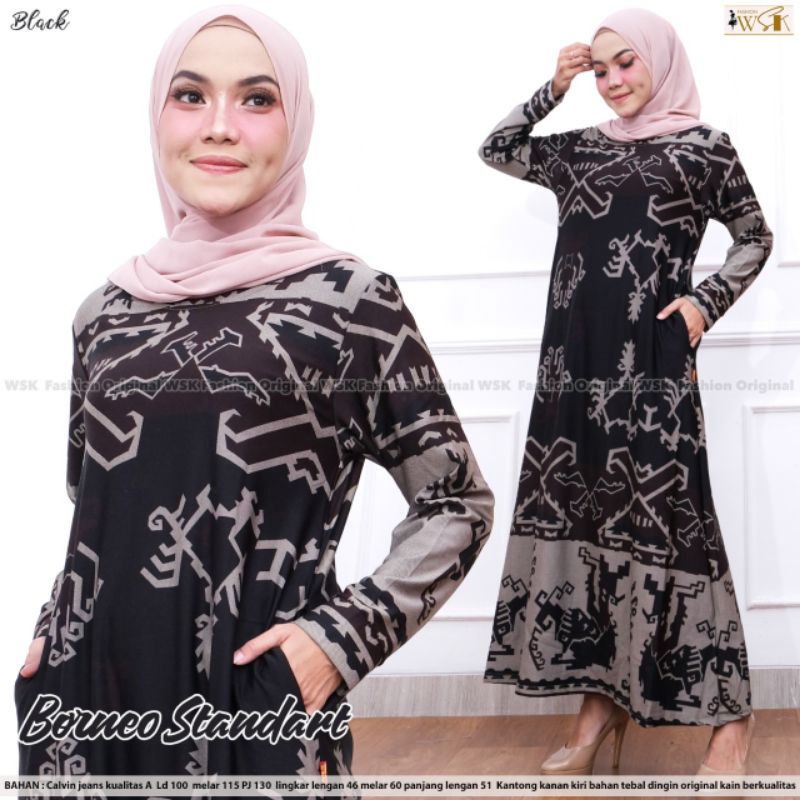Jual Borneo Standar S M Gamis wanita terbaru bahan Calvin jeans Premium Ori Ld 100 melar sampai 110 Shopee Indonesia