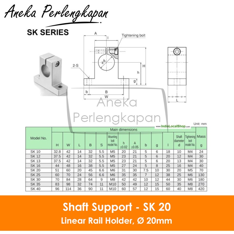 Jual SK20 Linear Rail Shaft Support Unit for 20mm Rail / Rod | Shopee ...