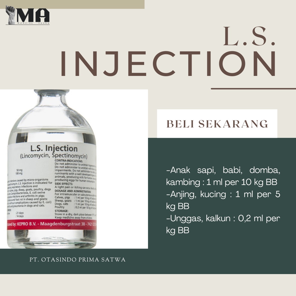 Jual L.S INJECTION 100 ML OBAT CRD INFEKSI PERNAFASAN DAN PENCERNAAN ...