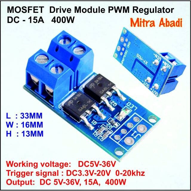 Jual MOSFET Power Switch DC 400W DC 15A PWM Regulator Speed Controller ...