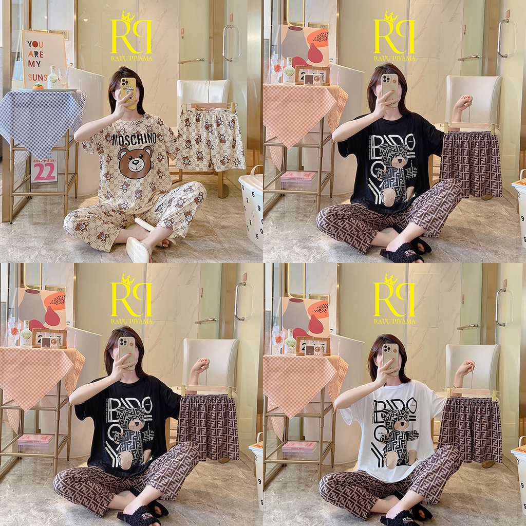 Jual BISA COD!! Set Piyama Dewasa Motif Beruang / Baju Tidur Lengan