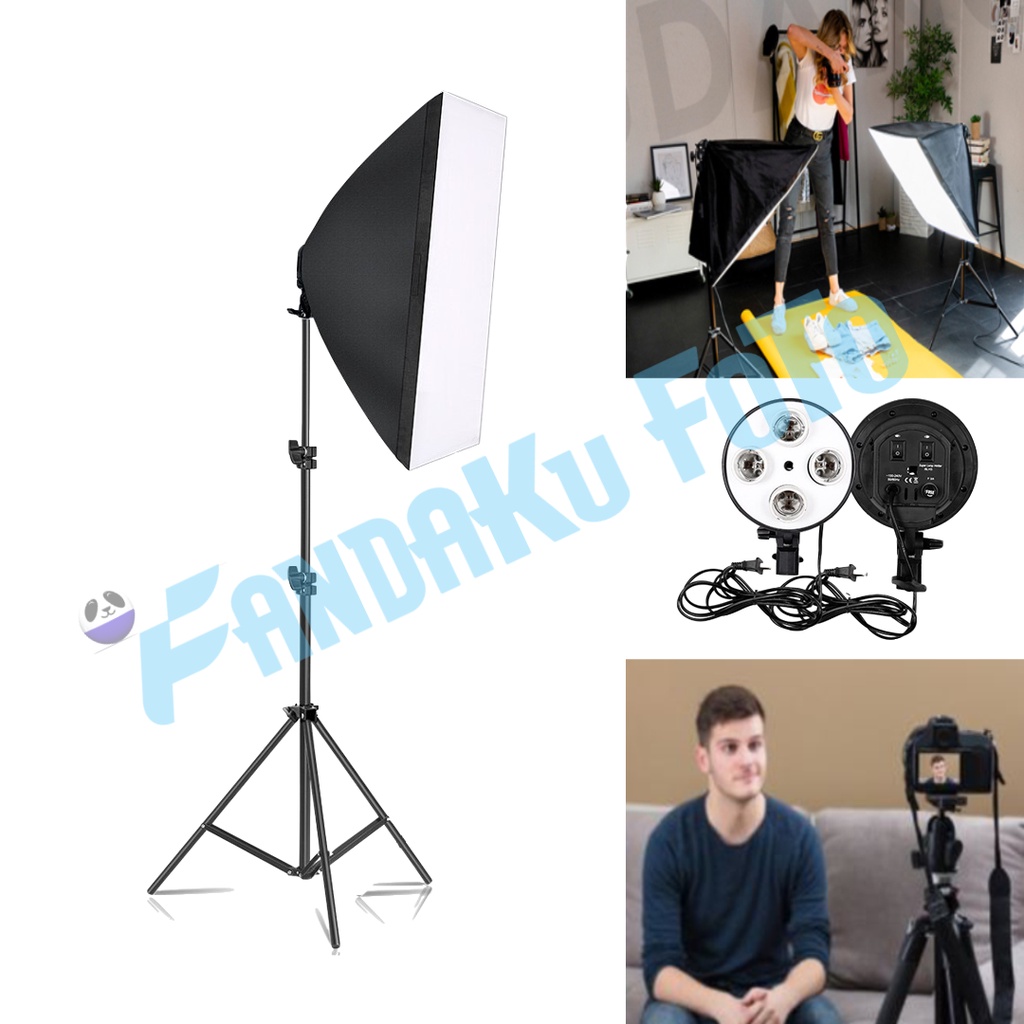 Jual Lighting Lampu Foto Softbox 4 Socket E27 50x70cm Tipe Continous