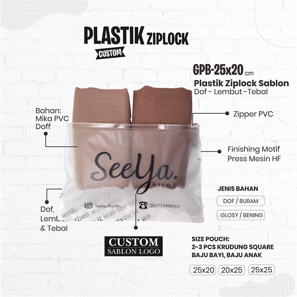 Jual Plastik Ziplock Pouch Kemasan Kerudung Custom Size 25x20cm Bahan ...