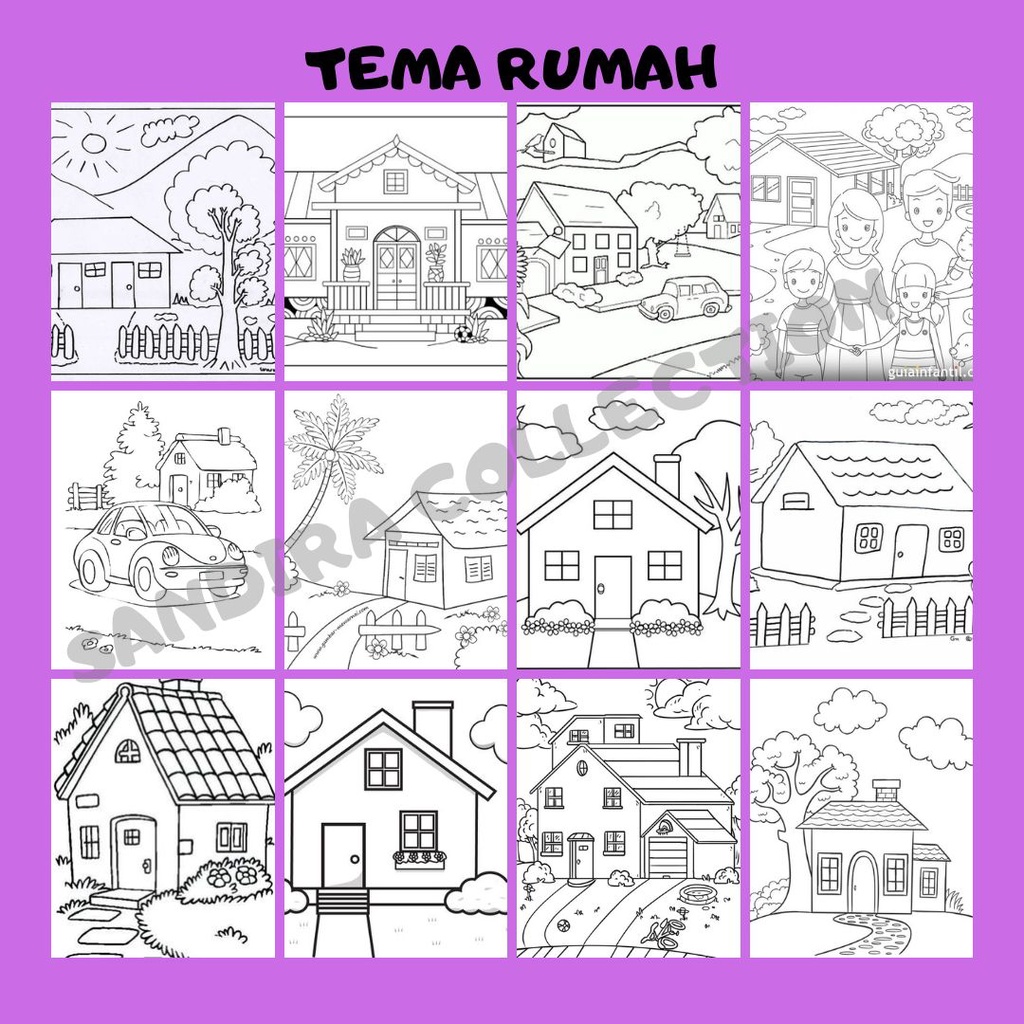 Jual SANDIRA LEMBAR / GAMBAR MEWARNAI ANAK SERIES RUMAH /GAMBAR RUMAH
