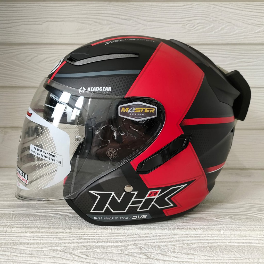 Jual HELM NHK R1 NAPOLEON BLACK RED DOFF DOUBLE VISOR HALF FACE R1 ...