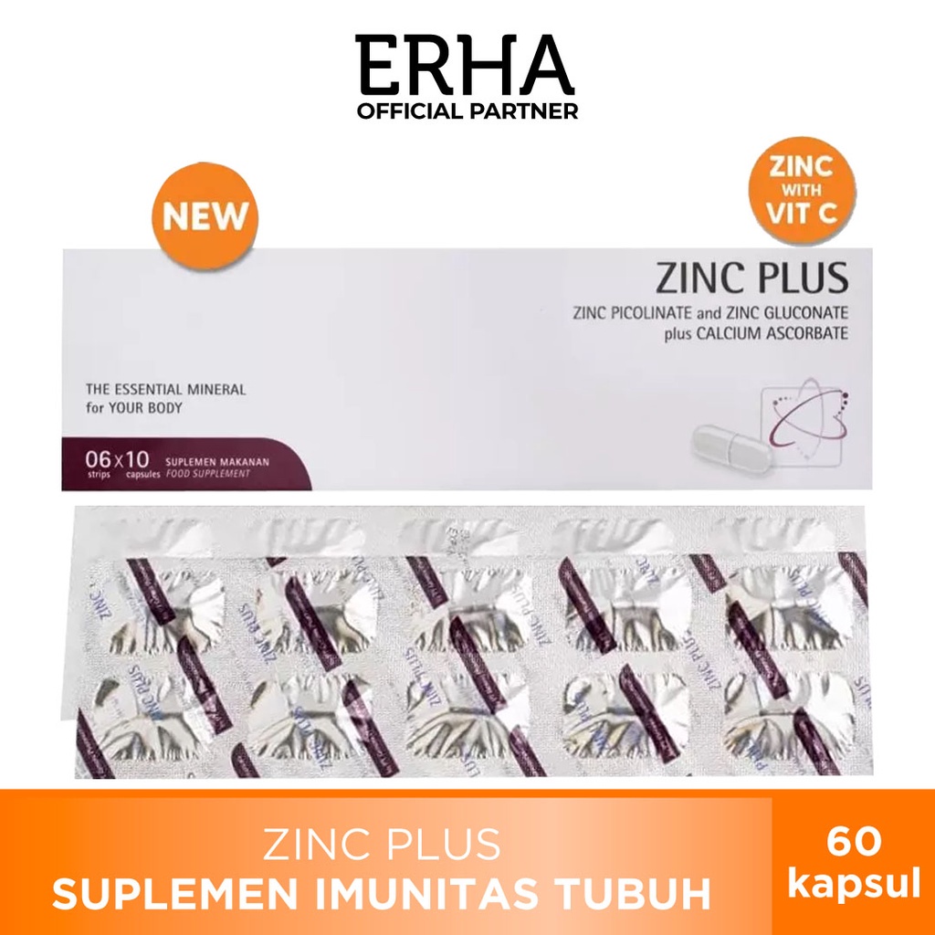 Jual ERHA ZINC PLUS ZINC PICOLINATE 50MG GLUCINATE 50MG VITAMIN C 90MG SUPLEMEN KESEHATAN TUBUH