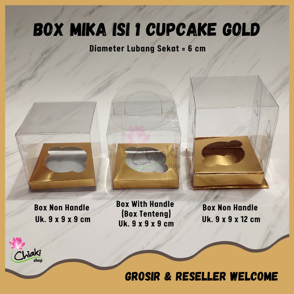 Jual Box Cupcake isi 1 GOLD 9x9x12cm Kotak Mika Donat Dus Kue Kardus