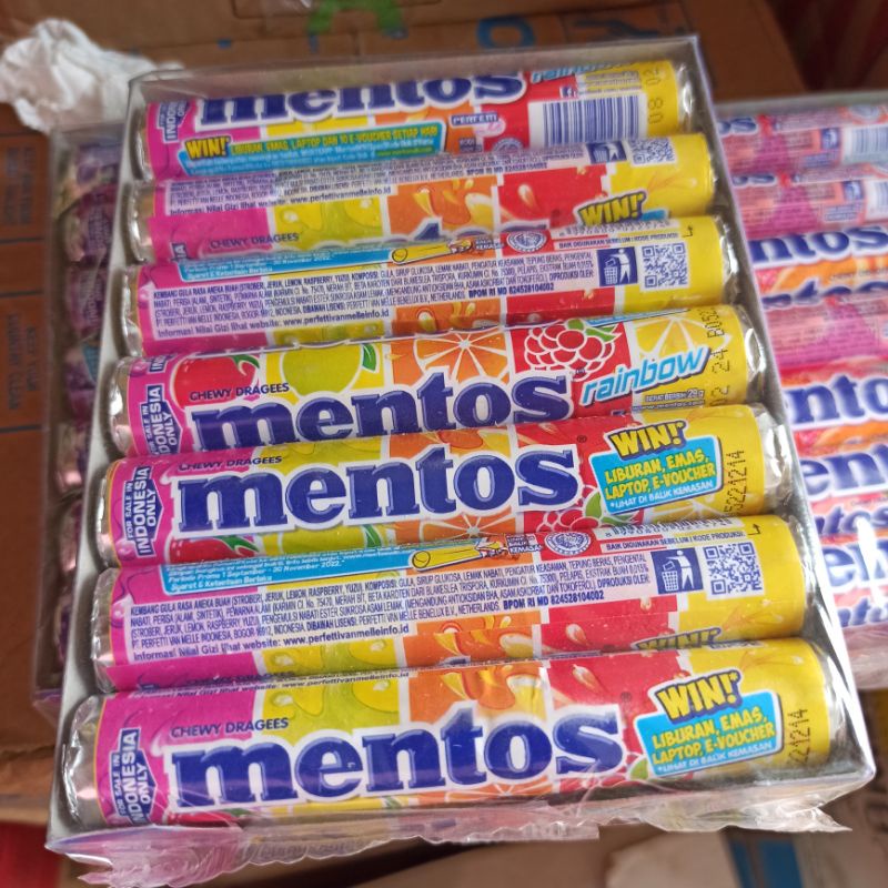 Jual Permen Mentos Roll 29 Gram Aneka Rasa RAINBOW Stroberi Jeruk Lemon ...