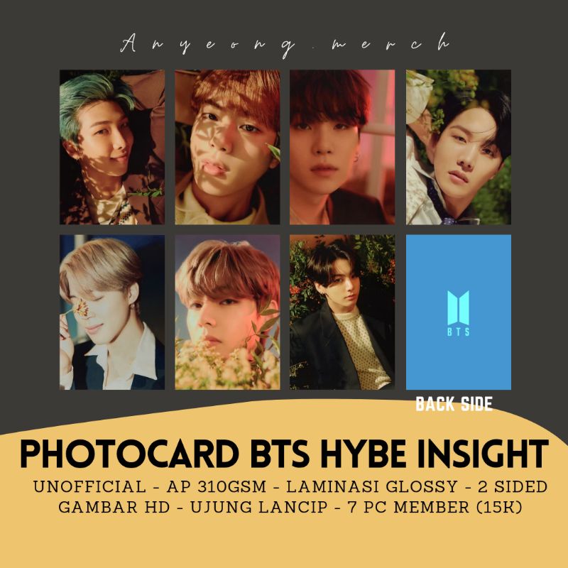 Jual (COD) PHOTOCARD BTS HYBE INSIGHT AP310Gsm UNOFFICIAL KPOP RM SUGA ...