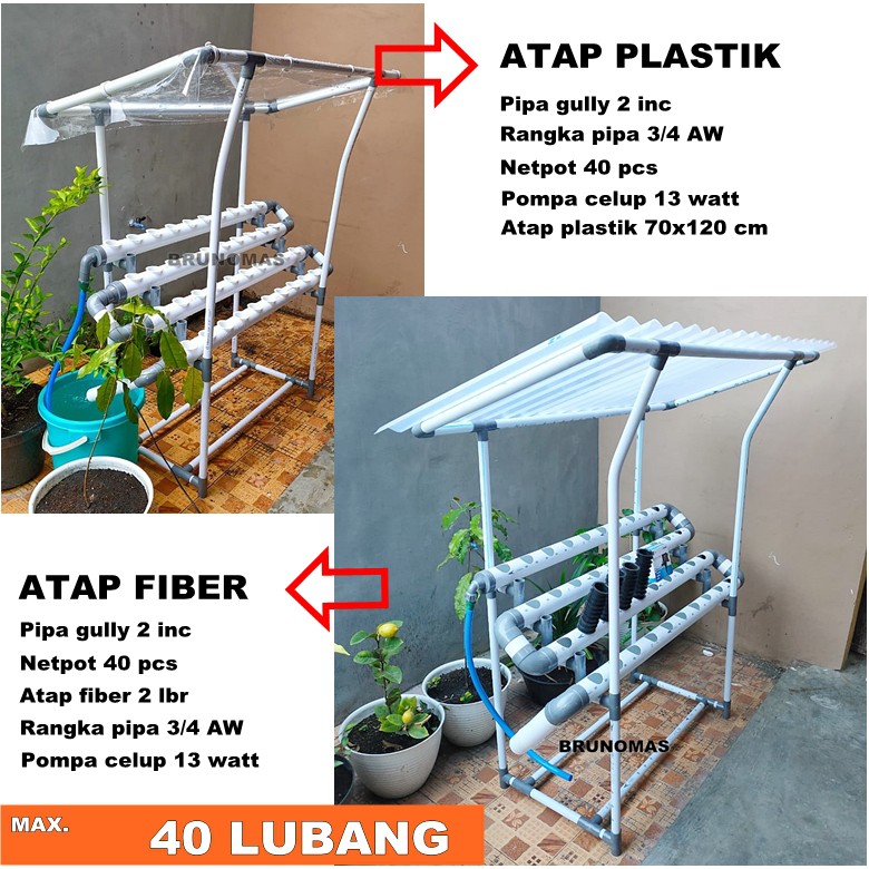 PAKET INSTALASI 2 DIM + ATAP - PIPA HIDROPONIK 2 INC MAX 40 LUBANG