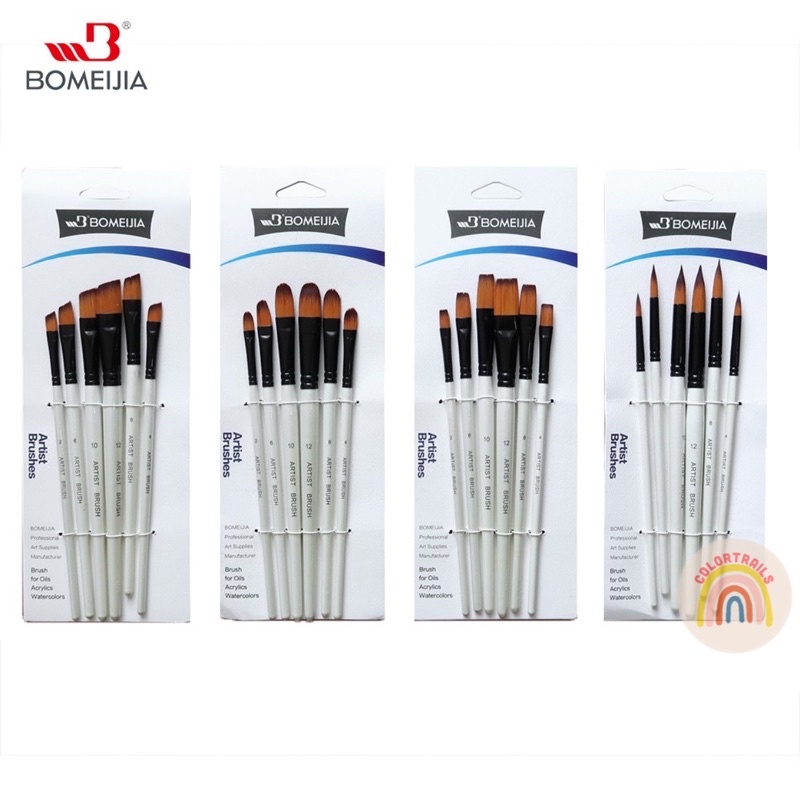 Jual Bomeijia Artist Brush Set 6 Short Handle Round Filbert Angle Flat