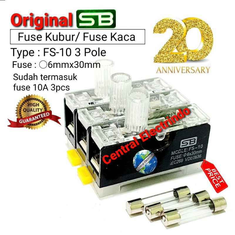 Jual Fuse Kubur Din Rail SB 3Pole FS-10 Fuse Holder Kaca FS-10 | Shopee ...