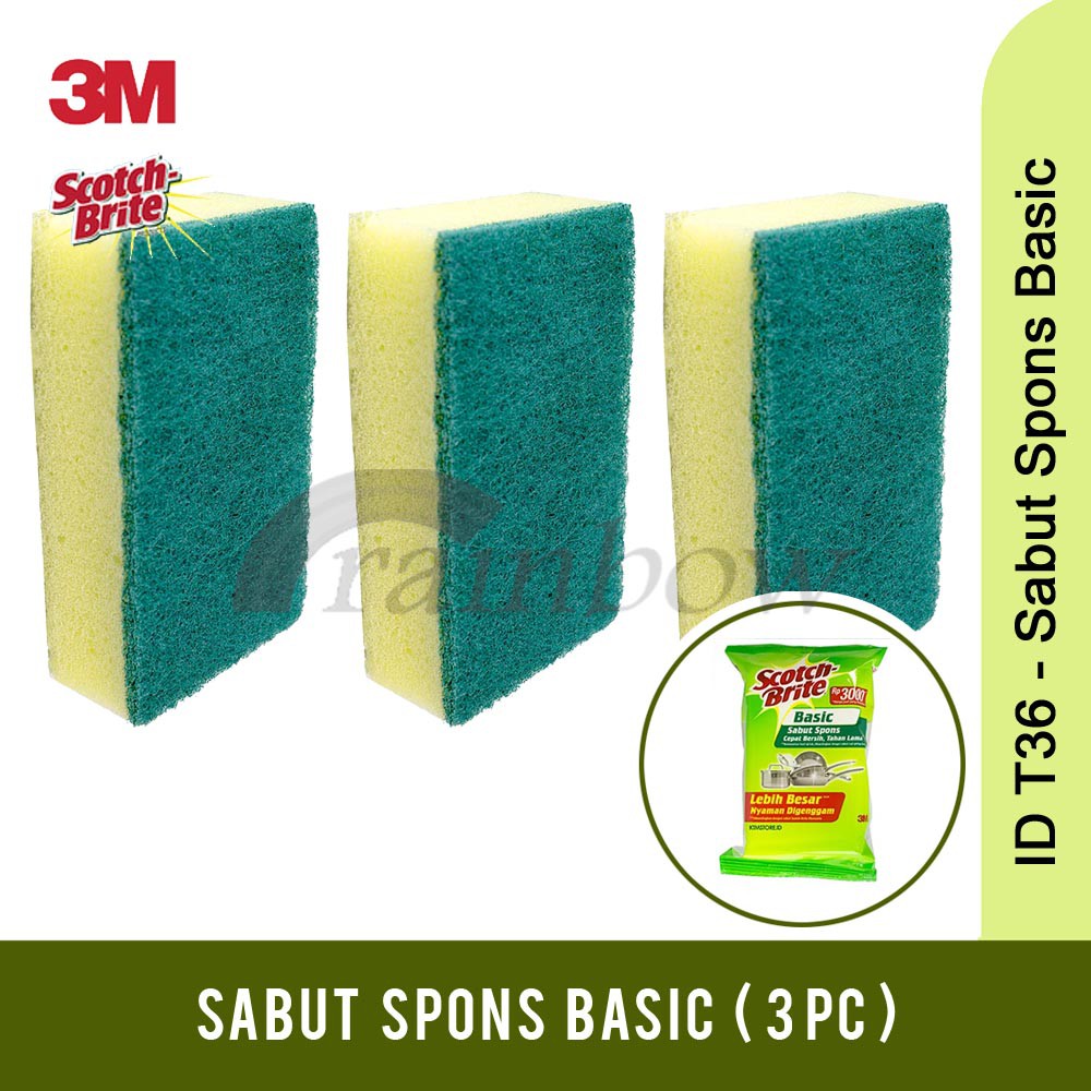 Jual Scotch Brite 3M Sabut Cuci Sabut Spons Basic ID T36 Paket 3PC ...