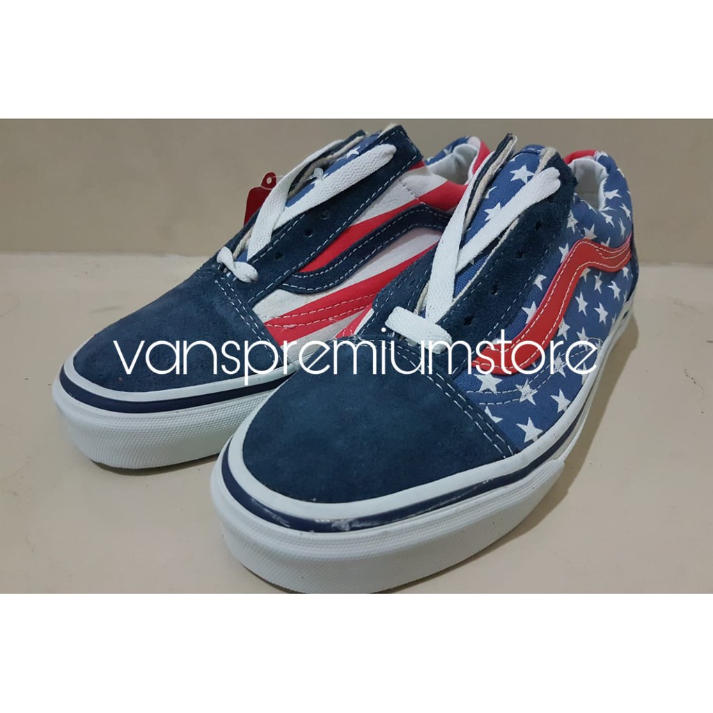 Vans Old Skool Classic Blue America Flag Sepatu Sneakers Klasik Bendera Amerika Sepatu Pria Wanita