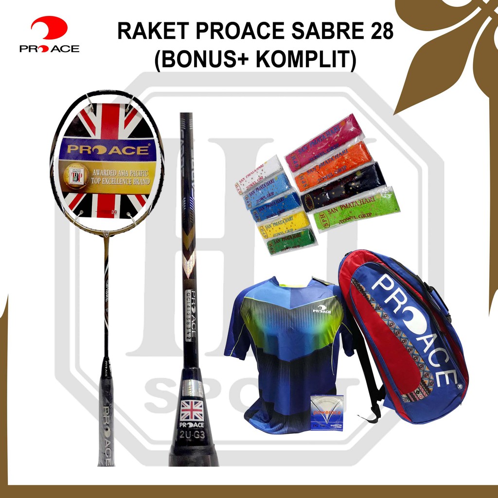 Jual Raket Badminton Original Pro Ace Sabre 28 Bonus Komplit | Shopee ...