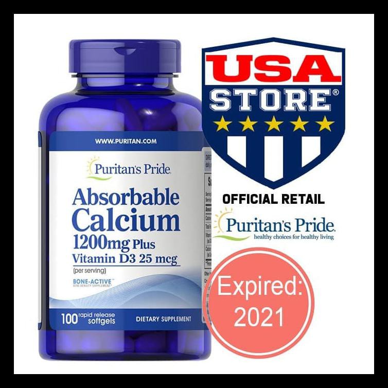 Jual HEMAT PURITAN ABSORBABLE CALCIUM 1200 MG VITAMIN D3 25 MCG 1200MG