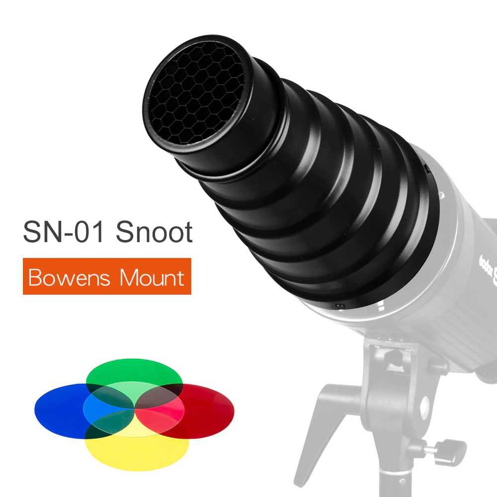 Snoot Conique Avec Grille Et 5 Filtres Couleur - Monture Bowens - Pour Flash Studio, Éclairage