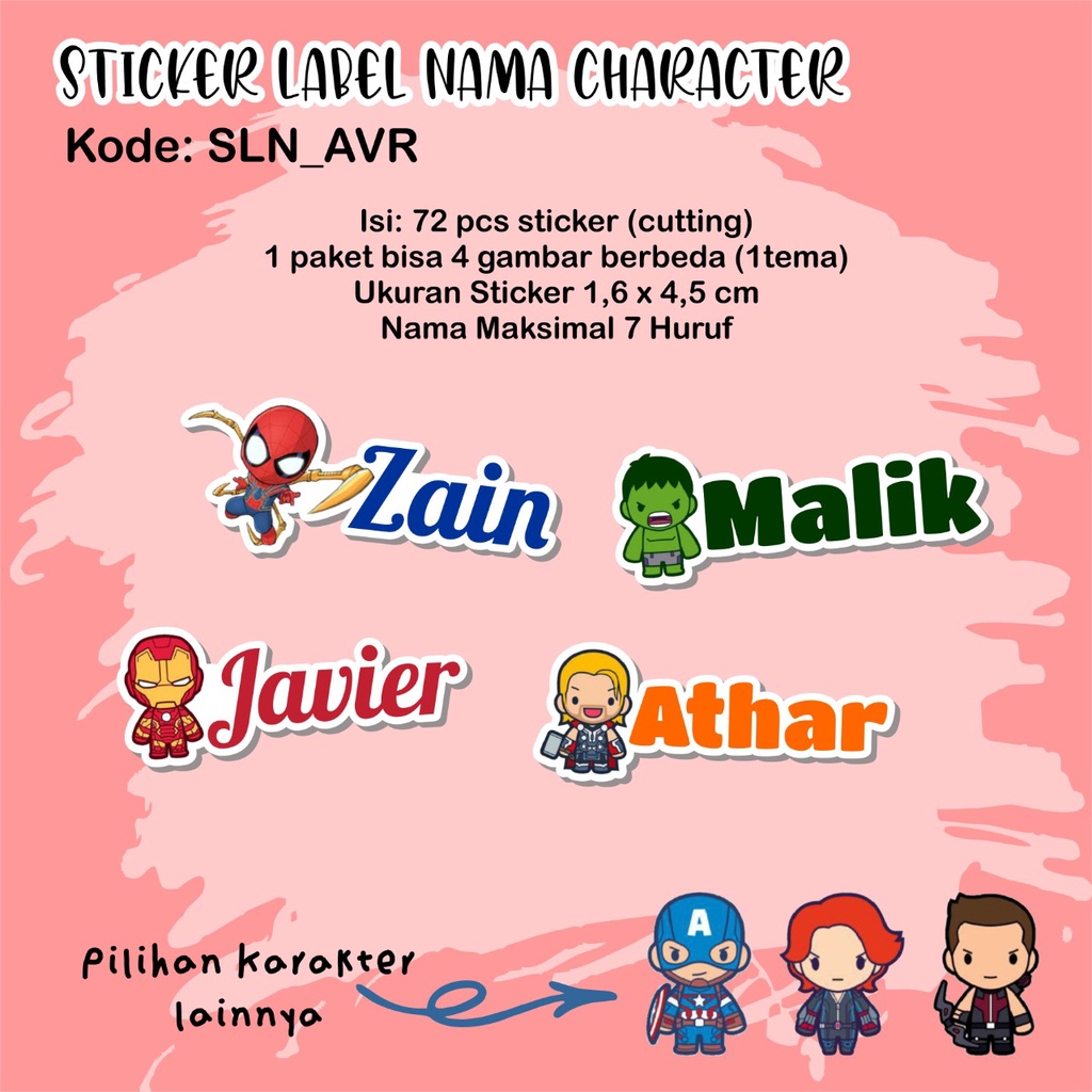 Jual Stiker Nama / Sticker Label Nama Desain Karakter Anak isi 72pcs ...