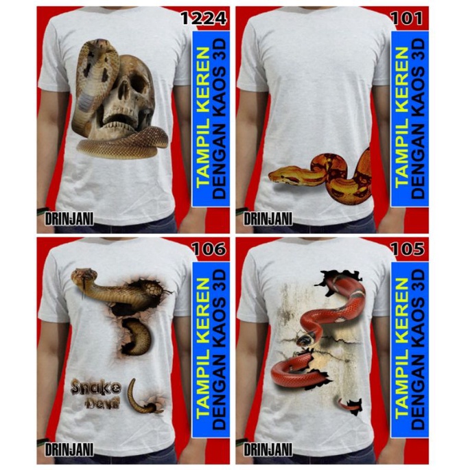 Jual kaos baju hewan binatang reptil ular snake sanca / piton / kobra ...