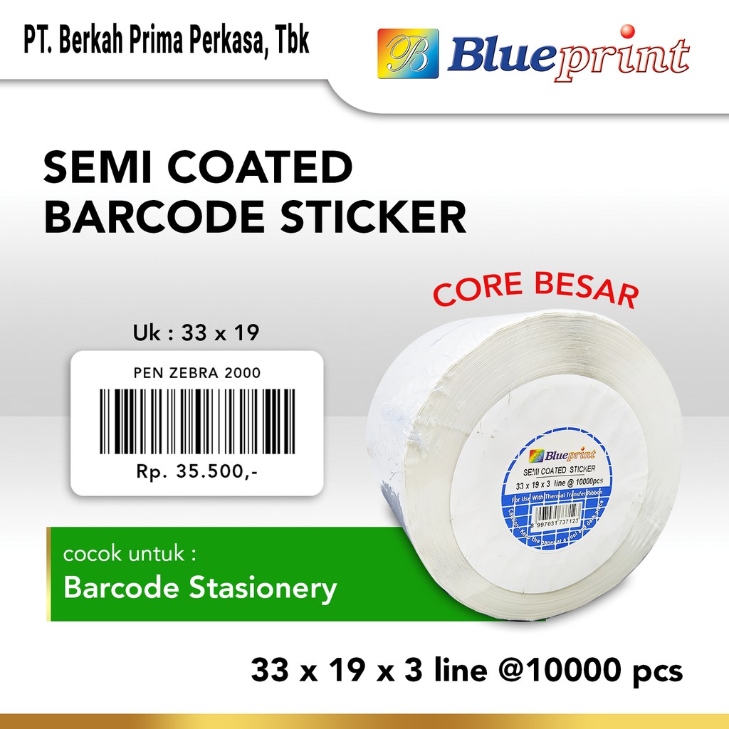 Jual Sticker label Semi Coated 33x19 mm 3Line BLUEPRINT Core 3 inc 10 ...