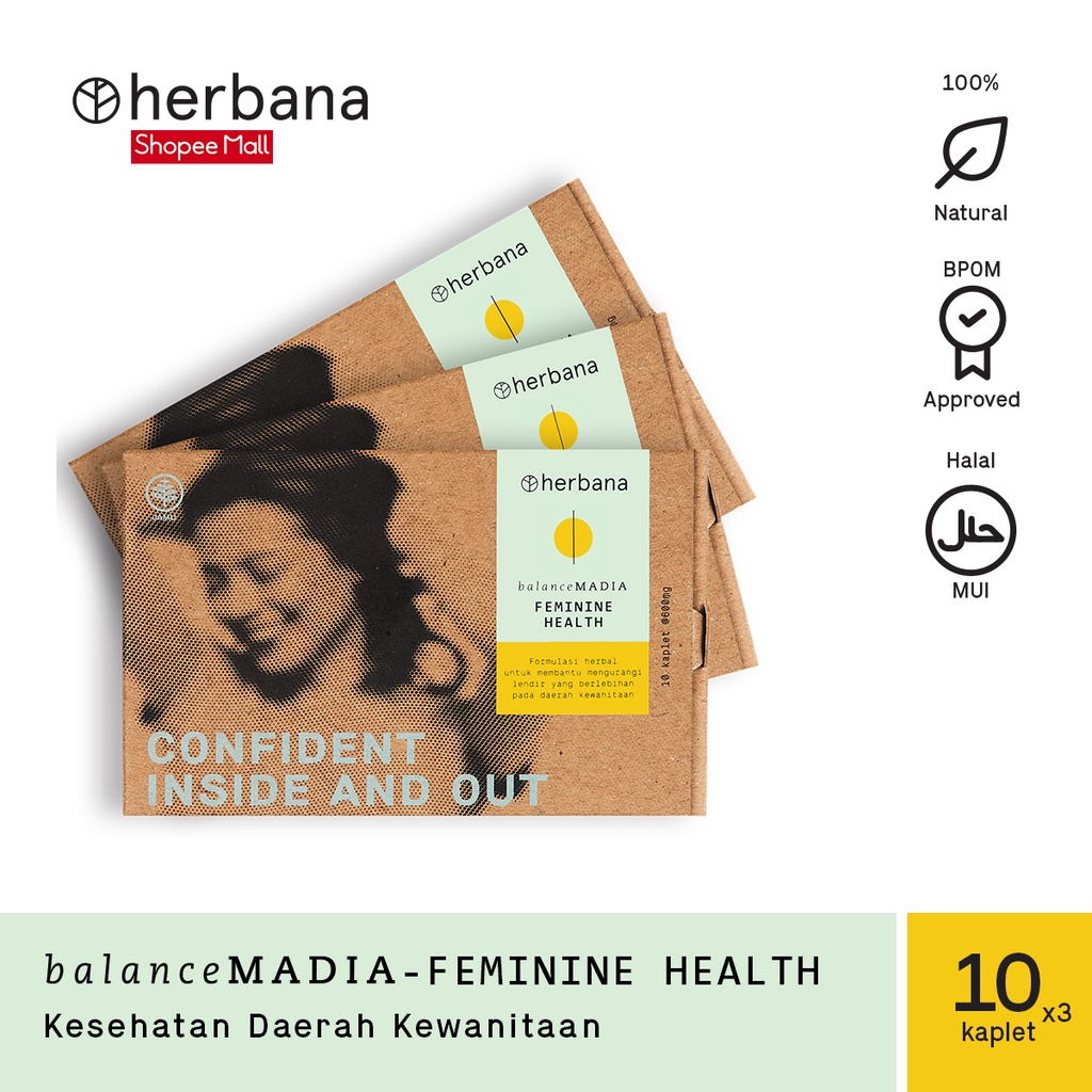 Herbana Balance Madia Feminine Health Meringankan Keputihan Gatal Kesehatan Wanita 10 Kaplet (Bundling 3pcs)