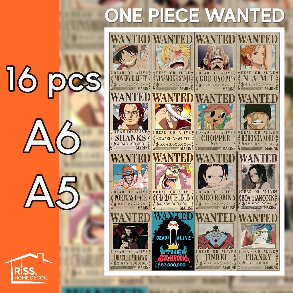 Jual Poster Wanted One Piece Anime 16 Pcs / Dekorasi Dinding Kamar ...