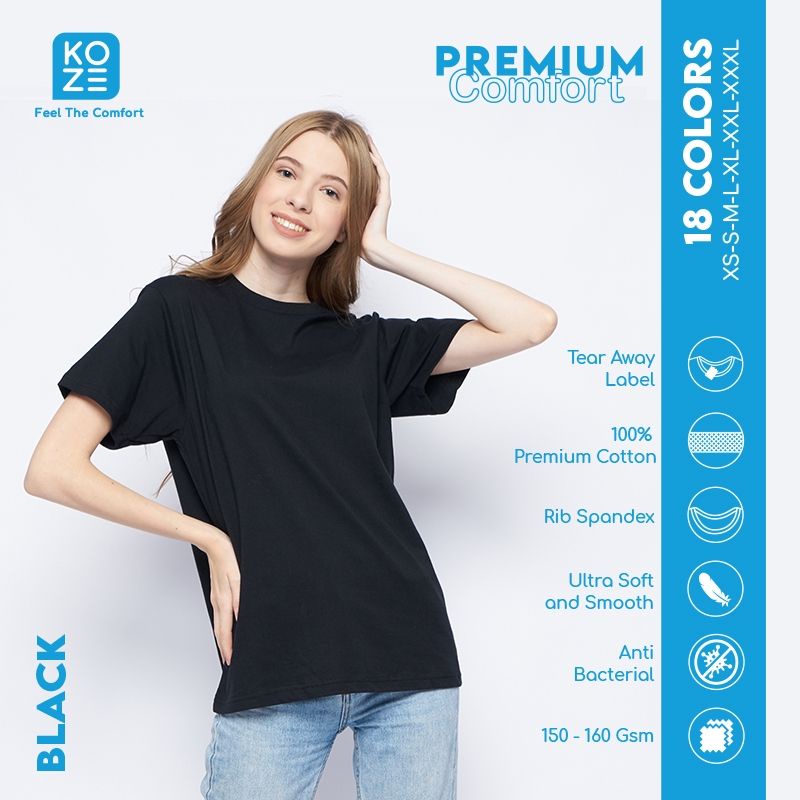 Jual Koze Premium Comfort Black T Shirt Kaos Polos Hitam Kualitas