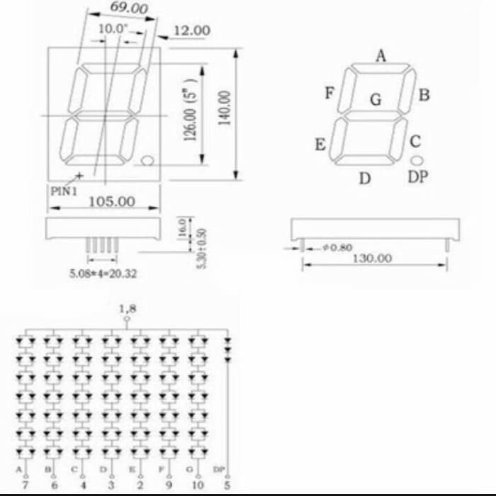Jual 7 SEGMEN / SEVEN SEGMENT LED DISPLAY 1 DIGIT COMMON ANODE 5 IN ...