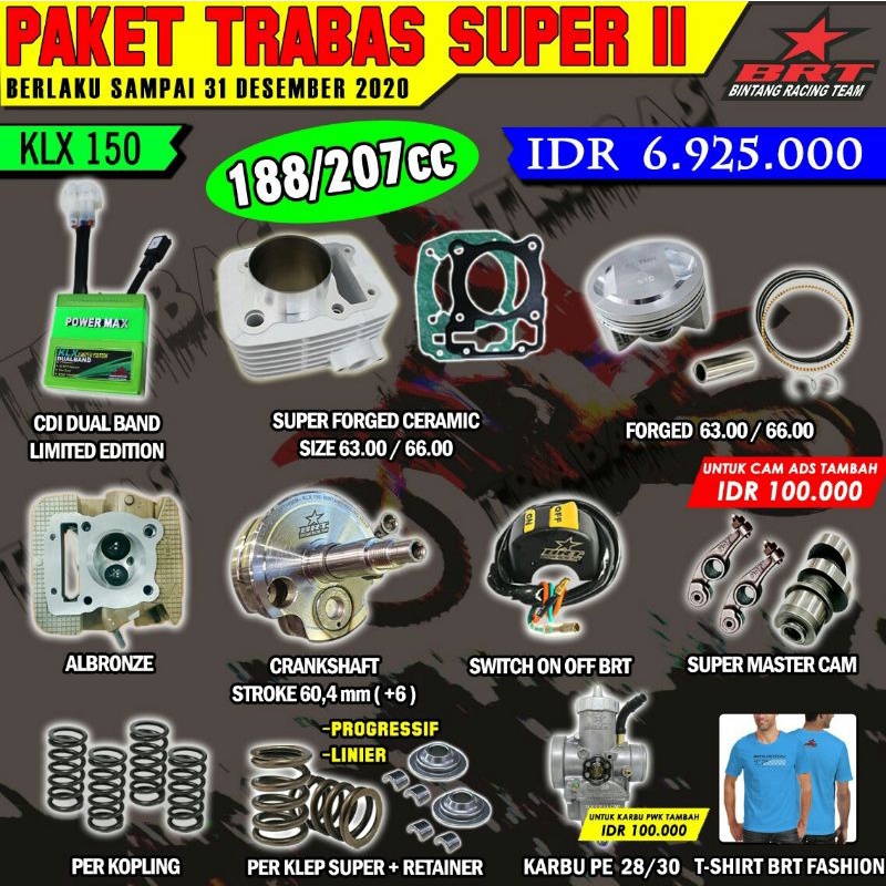 Jual PAKET KLX BRT PISTON 63 ATAU 66 TANPA CARBURATOR DAN SWITCH ON OFF ...