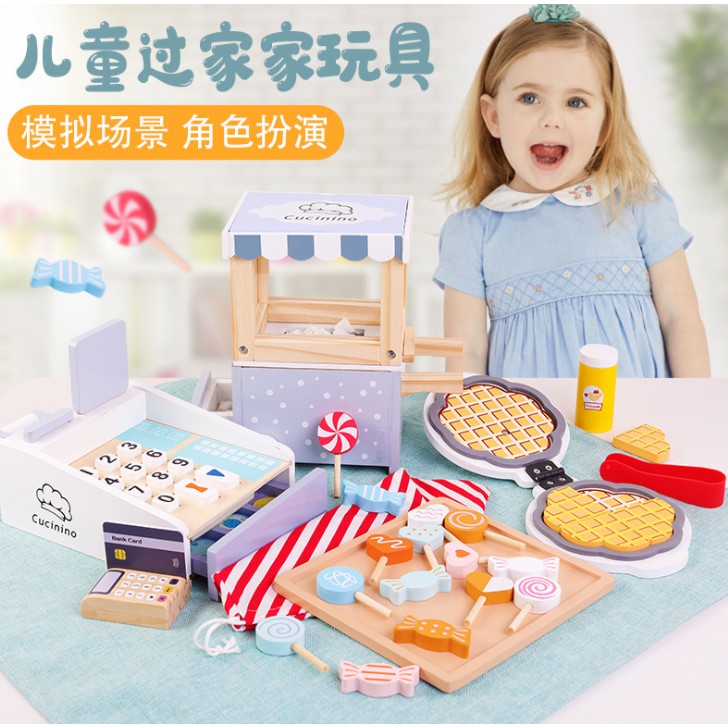 Jual Cucinino wooden pretend toys pancake cashier popcorn candy pretend ...