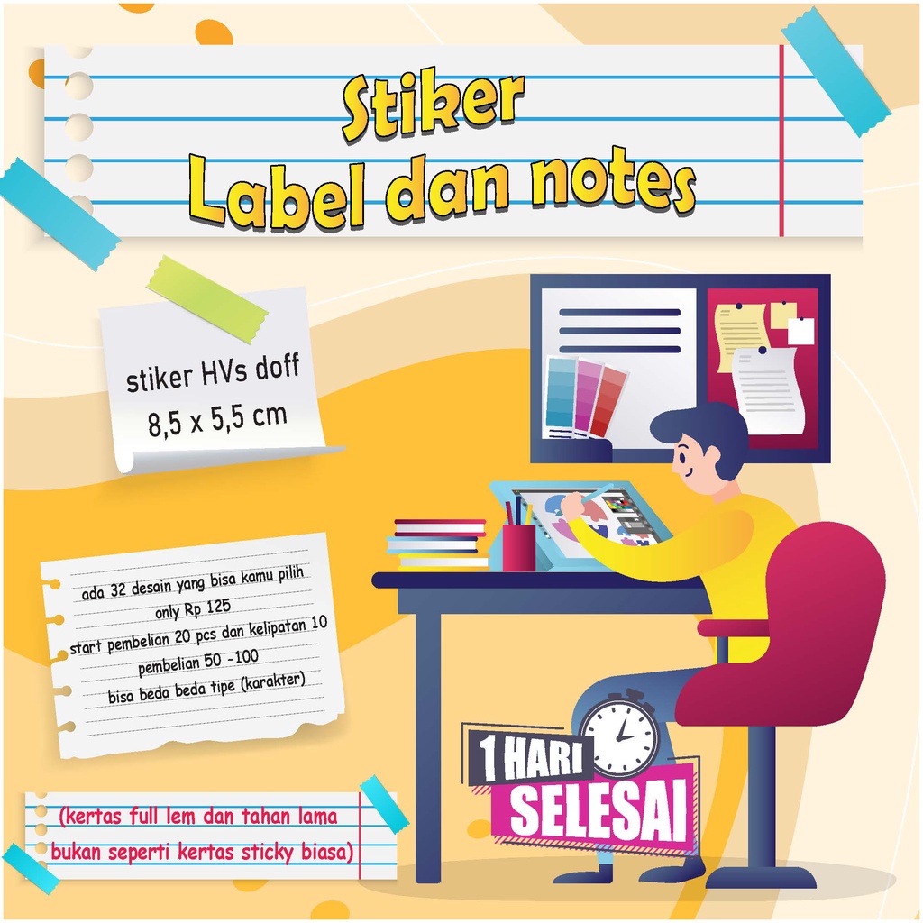Jual sticky Note, stiker label nama, murah eceran bisa request gambar ...