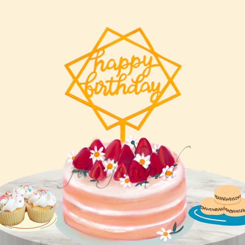 Jual TOPPER KUE ULANG TAHUN AKRILIK DIAGONAL / TOPPER HAPPY BIRTHDAY ...