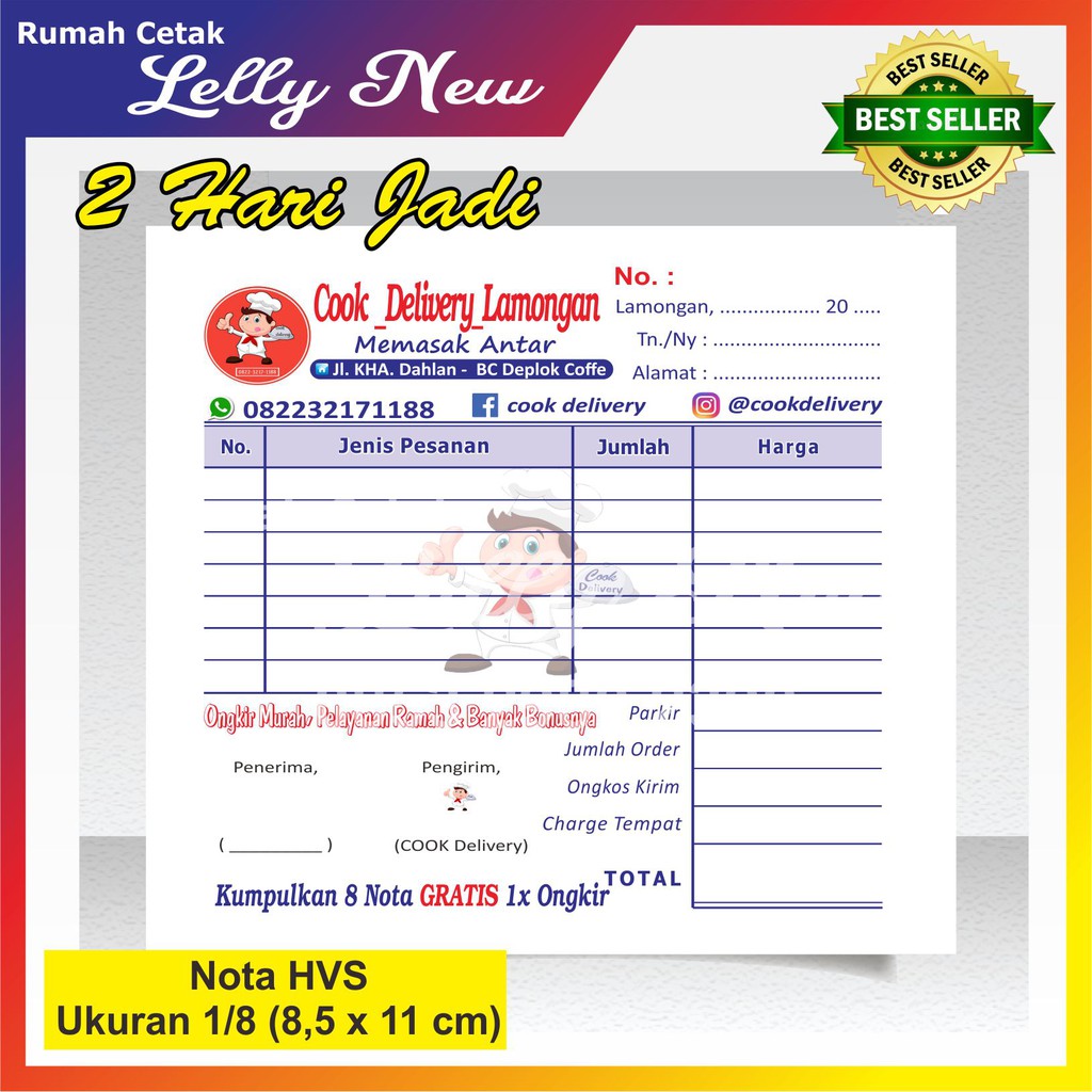 Jual NOTA HVS Ukuran FOLIO 1/8 (8,5 x 11 cm) MURAH, NOTA OLSHOP, NOTA ...