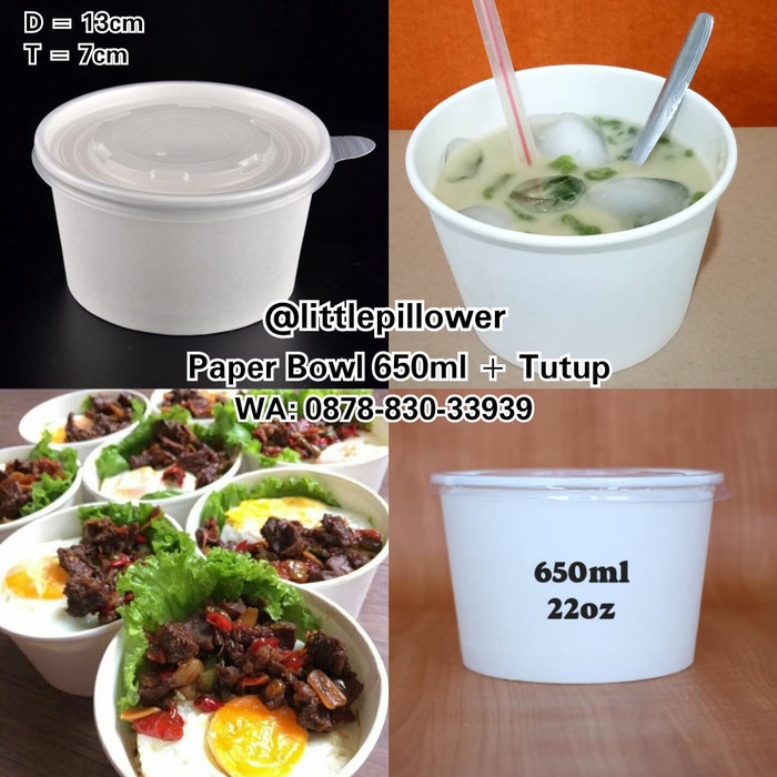 Jual Makan-Mangkok- Paper Bowl 650Ml + Tutup/Paper Bento Tray/Mangkok ...