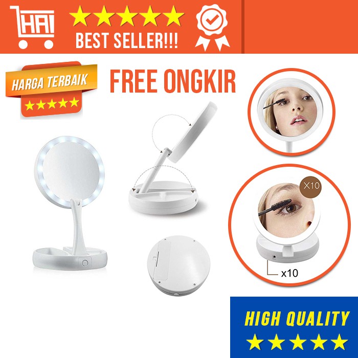 Jual CERMIN RIAS LED PEMBESAR 10X LIPAT DOUBLE SIDE KACA MAKEUP LAMPU ...