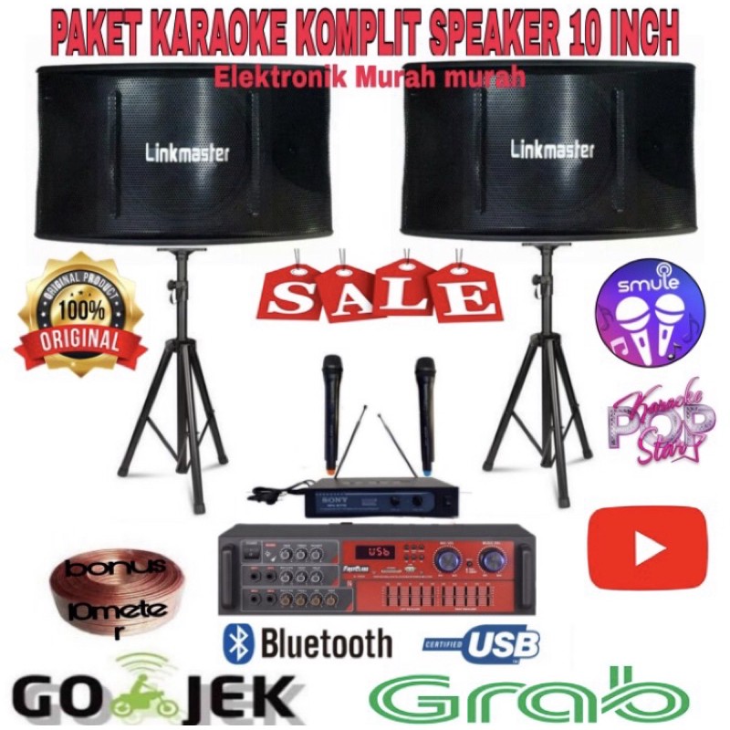 Jual Paket karaoke rumahan speaker 10 inch mic wireless sony ampli