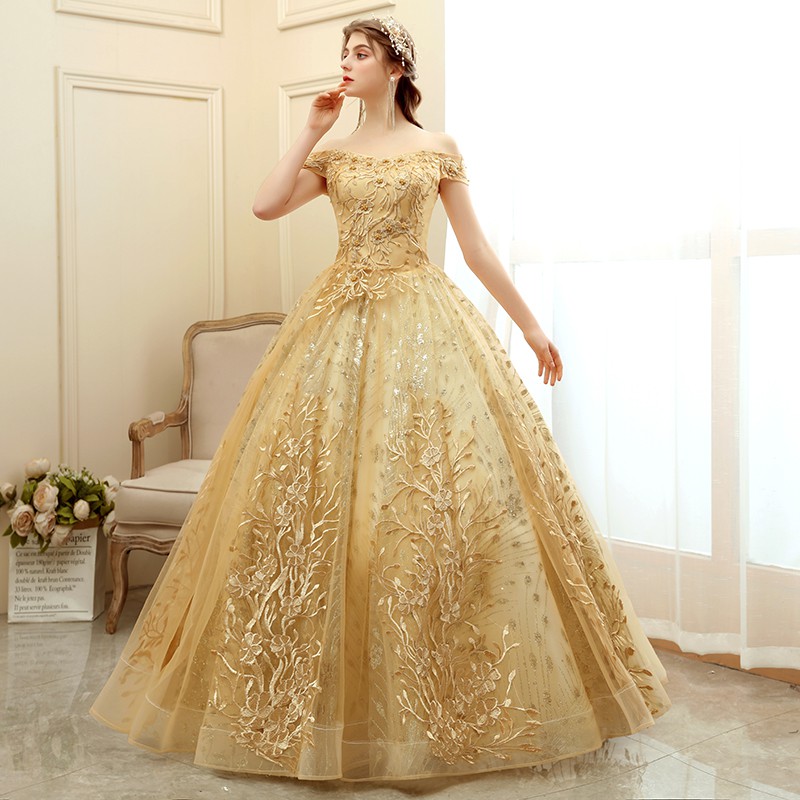 dress warna gold Gold V-Neck Formal Dress With Elegant Beading Embellishment